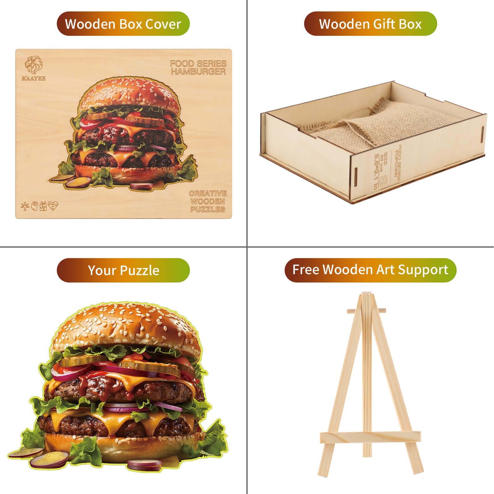 Whimsical Wooden Jigsaw Puzzle - Hamburger - pickApuzzle