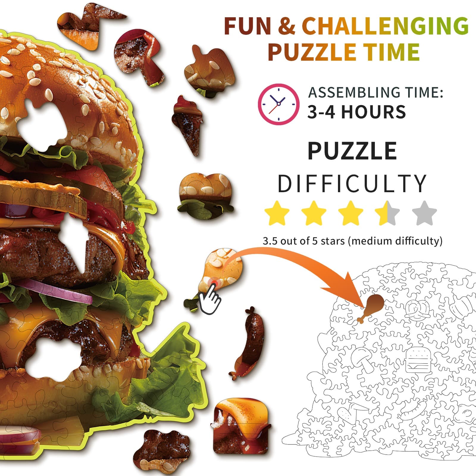 Whimsical Wooden Jigsaw Puzzle - Hamburger - pickApuzzle