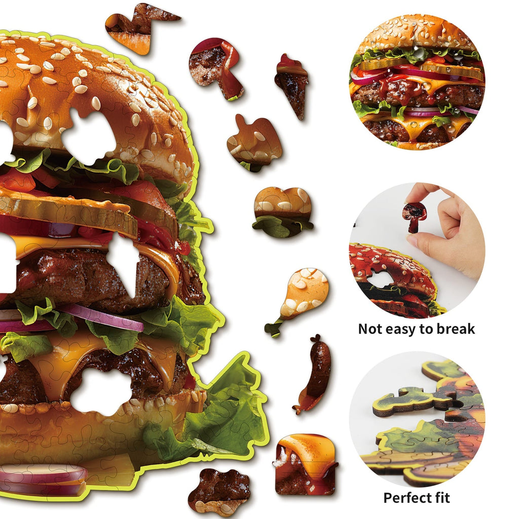 Whimsical Wooden Jigsaw Puzzle - Hamburger - pickApuzzle