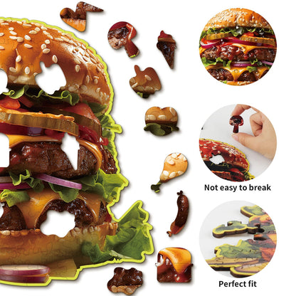 Whimsical Wooden Jigsaw Puzzle - Hamburger - pickApuzzle