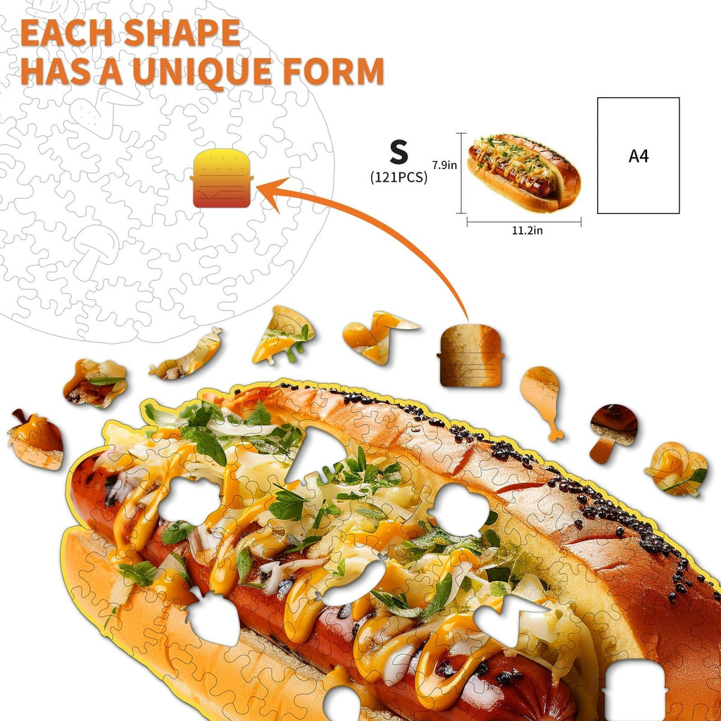 Whimsical Wooden Jigsaw Puzzle - Hotdog - pickApuzzle
