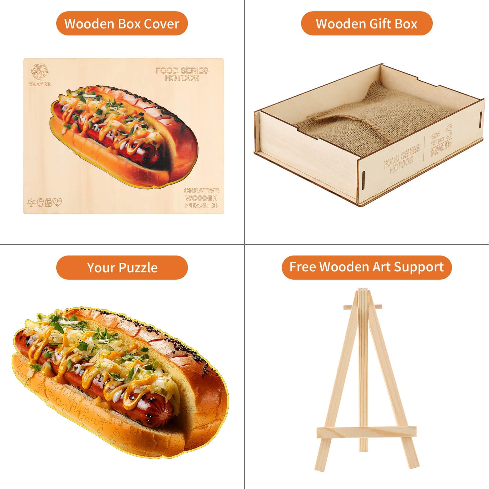 Whimsical Wooden Jigsaw Puzzle - Hotdog - pickApuzzle