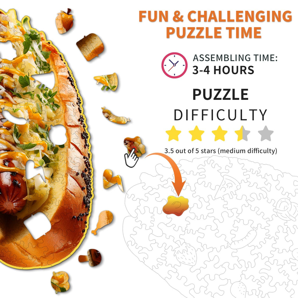 Whimsical Wooden Jigsaw Puzzle - Hotdog - pickApuzzle