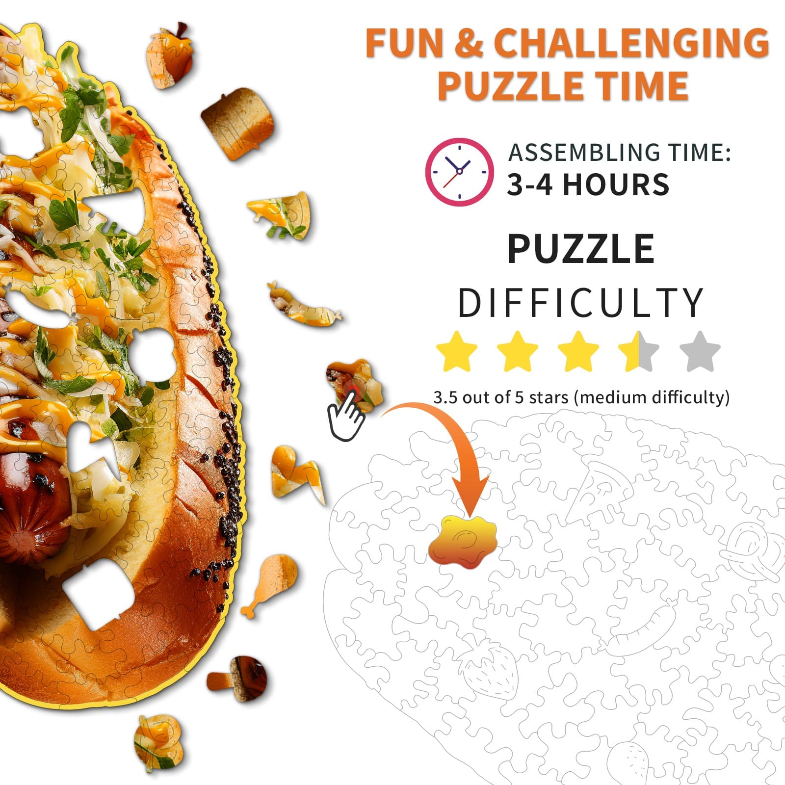 Whimsical Wooden Jigsaw Puzzle - Hotdog - pickApuzzle