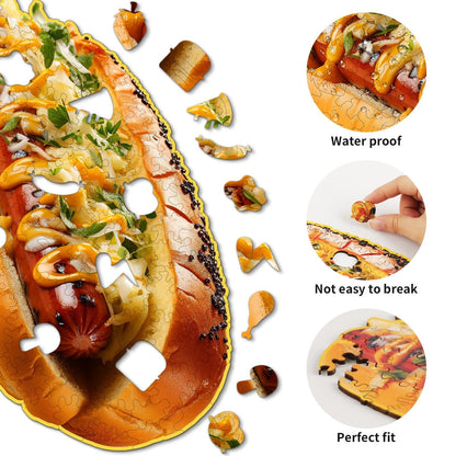 Whimsical Wooden Jigsaw Puzzle - Hotdog - pickApuzzle