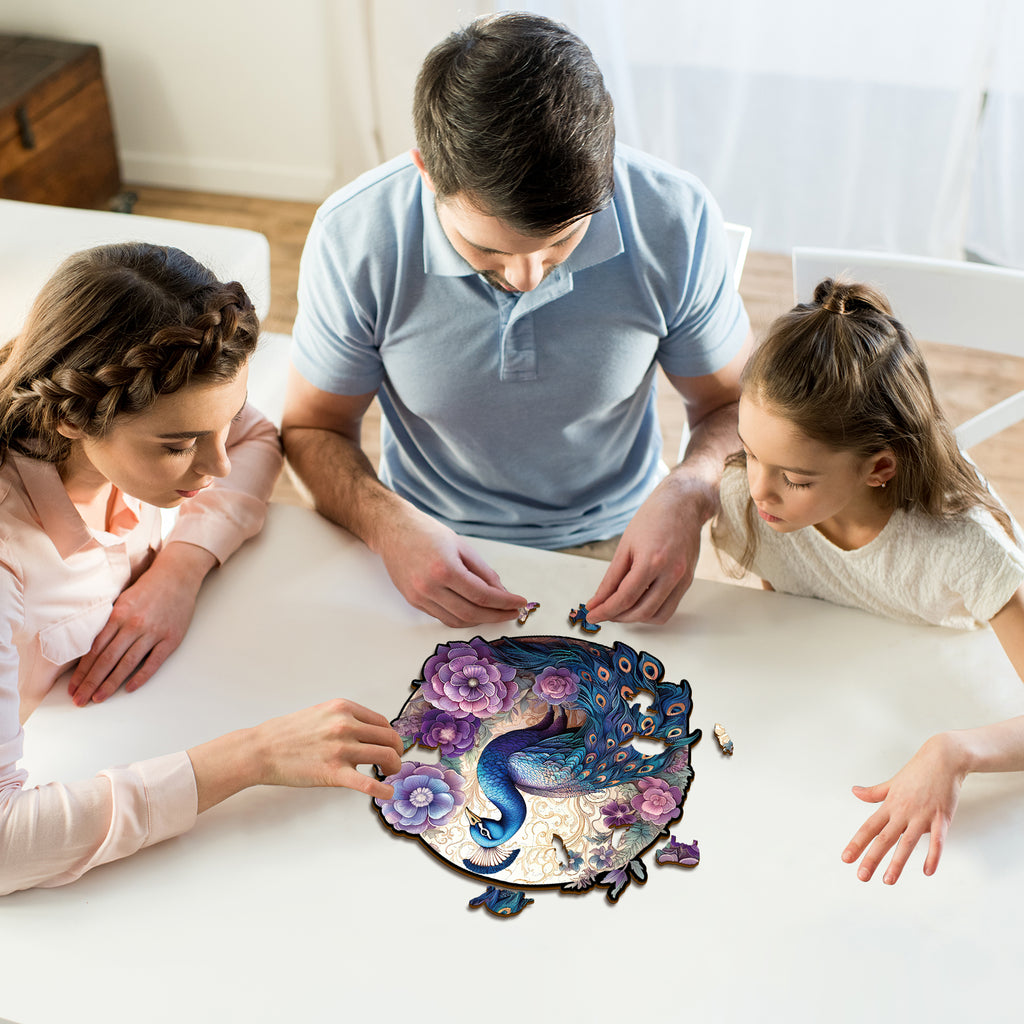 Whimsical Wooden Jigsaw Puzzle- Beautiful Peacock