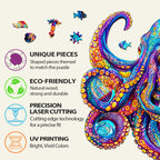 Whimsical Wooden Jigsaw Puzzle- Colorful Octopus