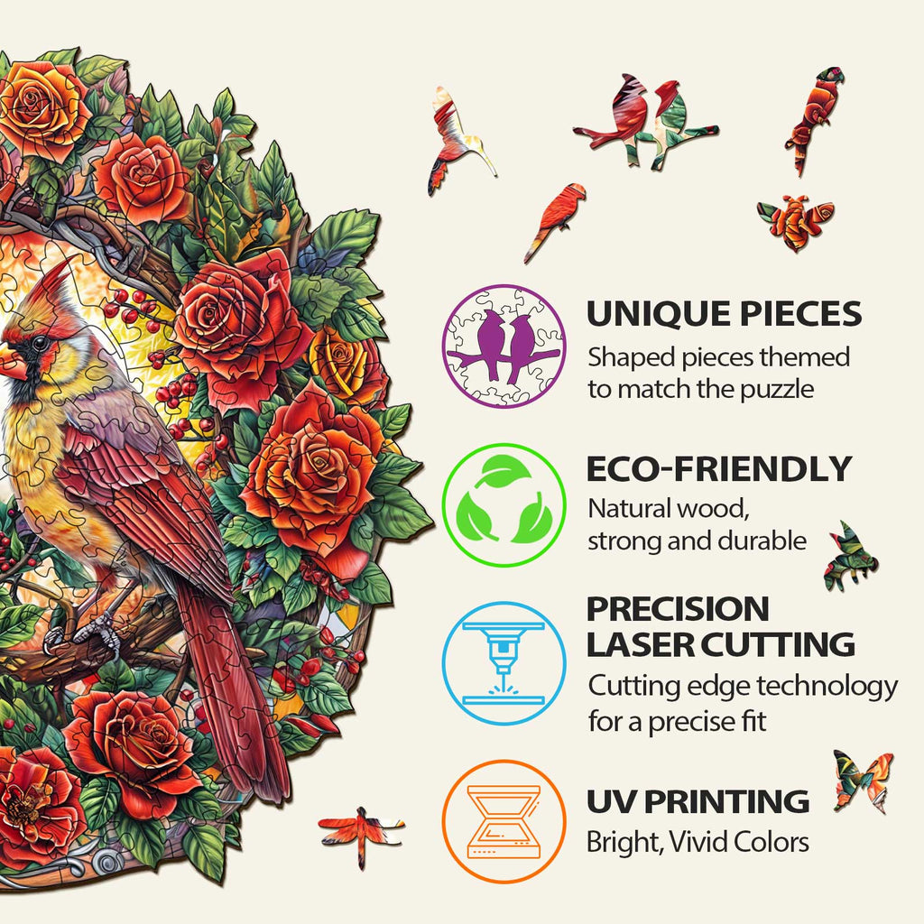Whimsical Wooden Jigsaw Puzzle- Rose Cardinal