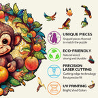 Whimsical Wooden Jigsaw Puzzle-happy monkey