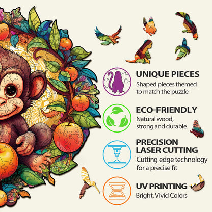Whimsical Wooden Jigsaw Puzzle-happy monkey