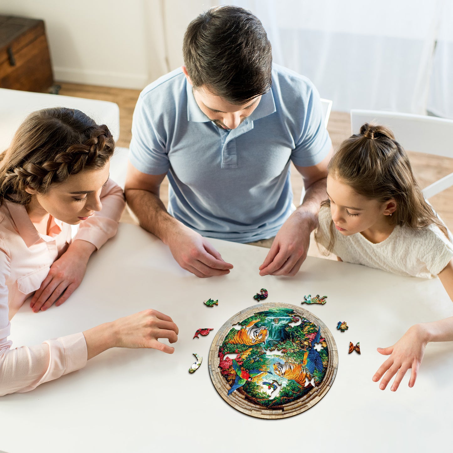 Launisches Holzpuzzle - Die Tigerfamilie