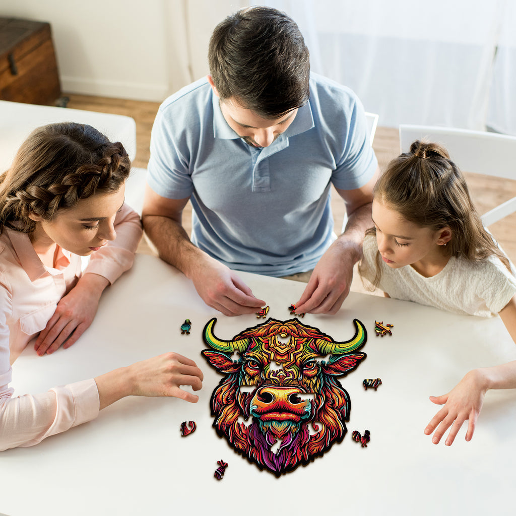 Whimsical Wooden Jigsaw Puzzle- Angry Bull