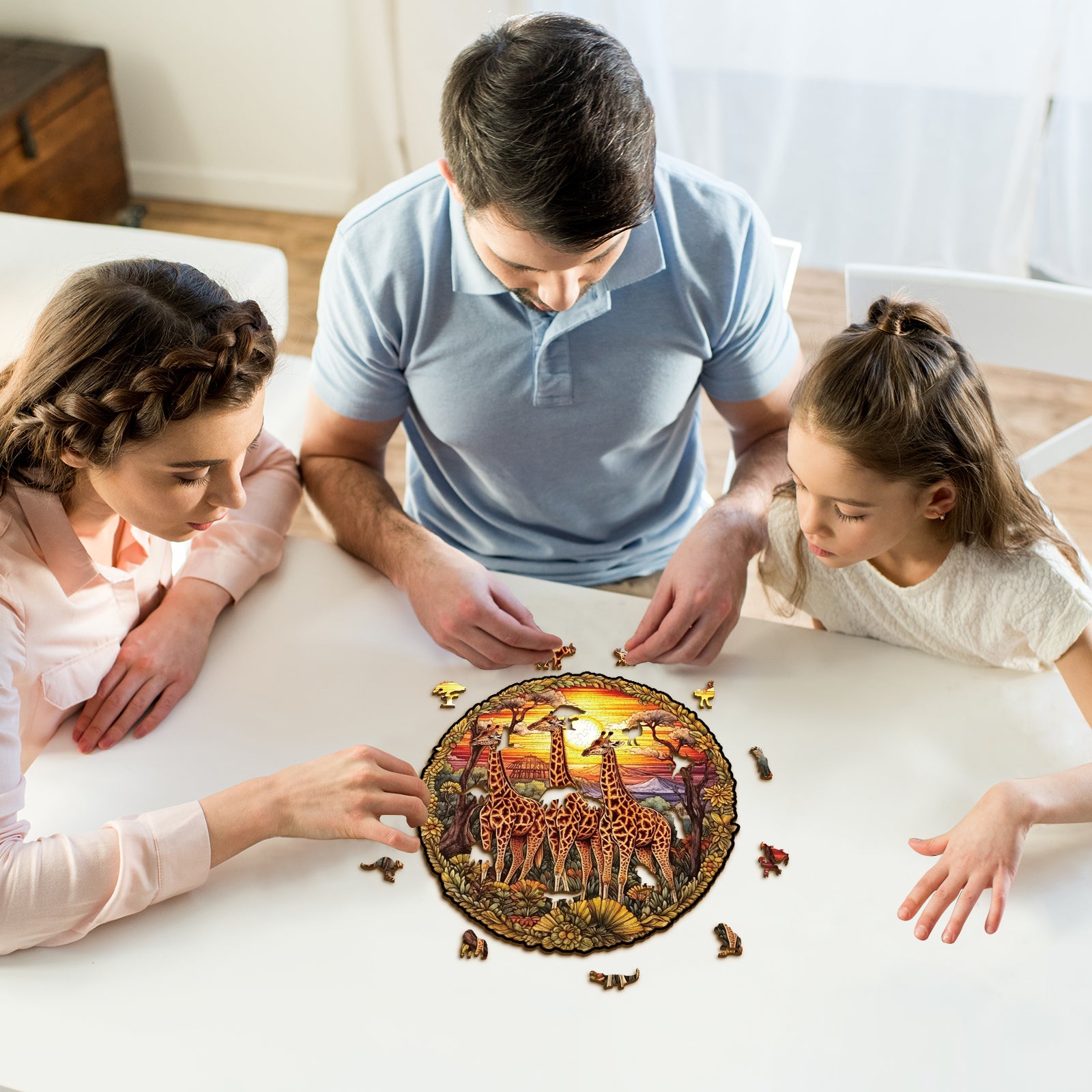 Whimsical Wooden Jigsaw Puzzle- The Giraffe Family