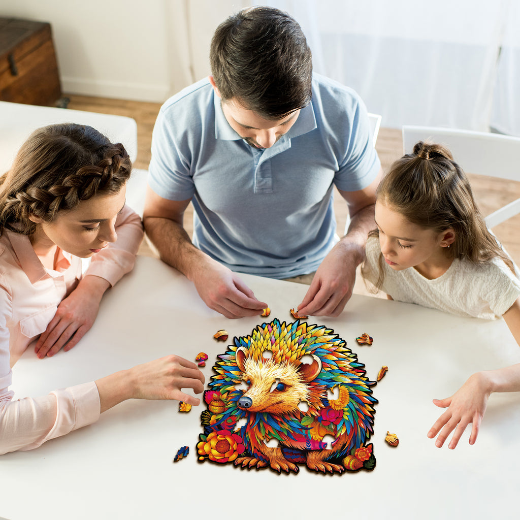 Whimsical Wooden Jigsaw Puzzle- Smart Hedgehog