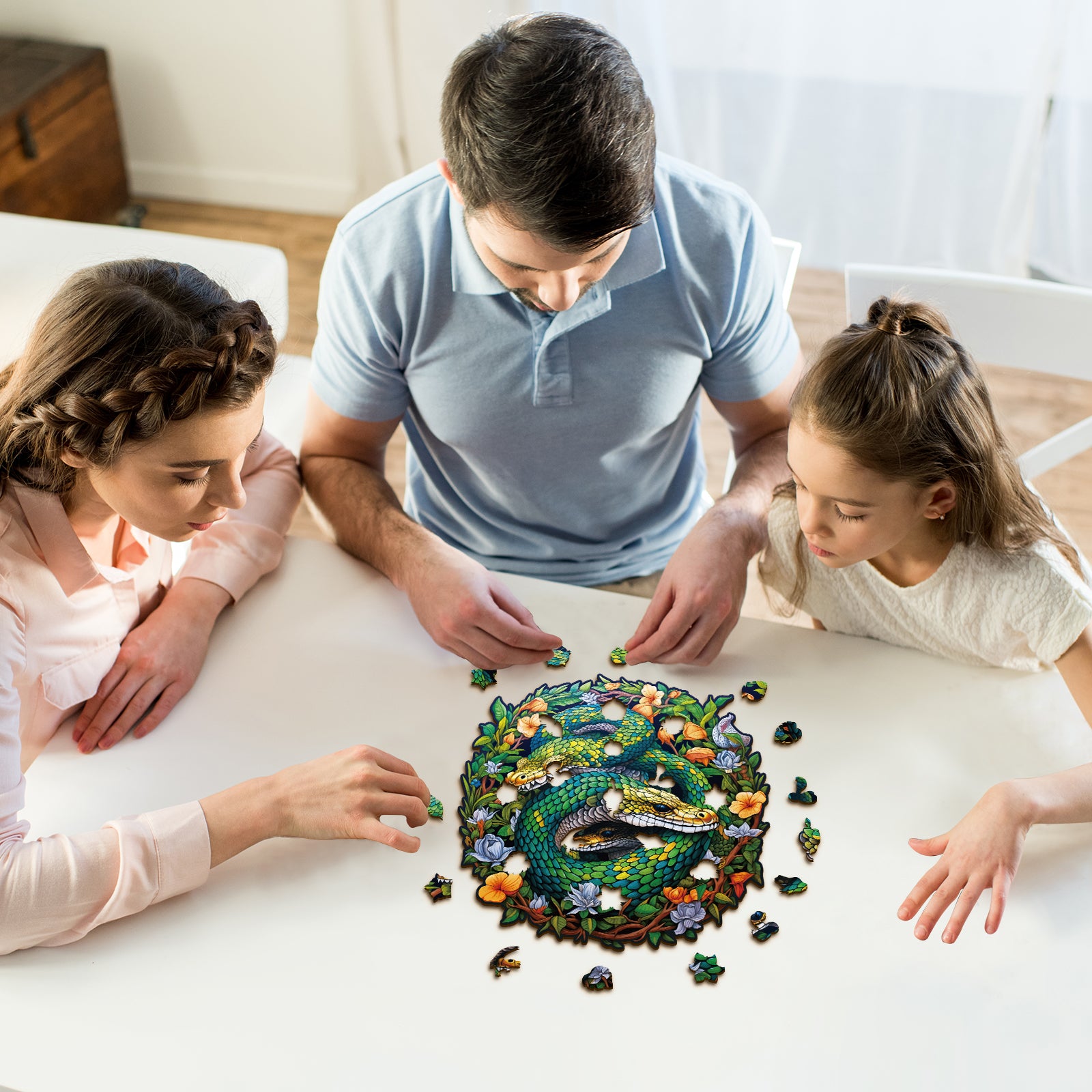 Whimsical Wooden Jigsaw Puzzle- The Snake Family