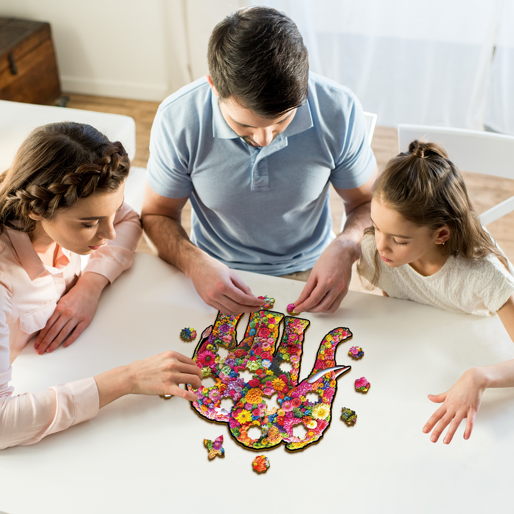 Whimsical Wooden Jigsaw Puzzle- Flower Elephant