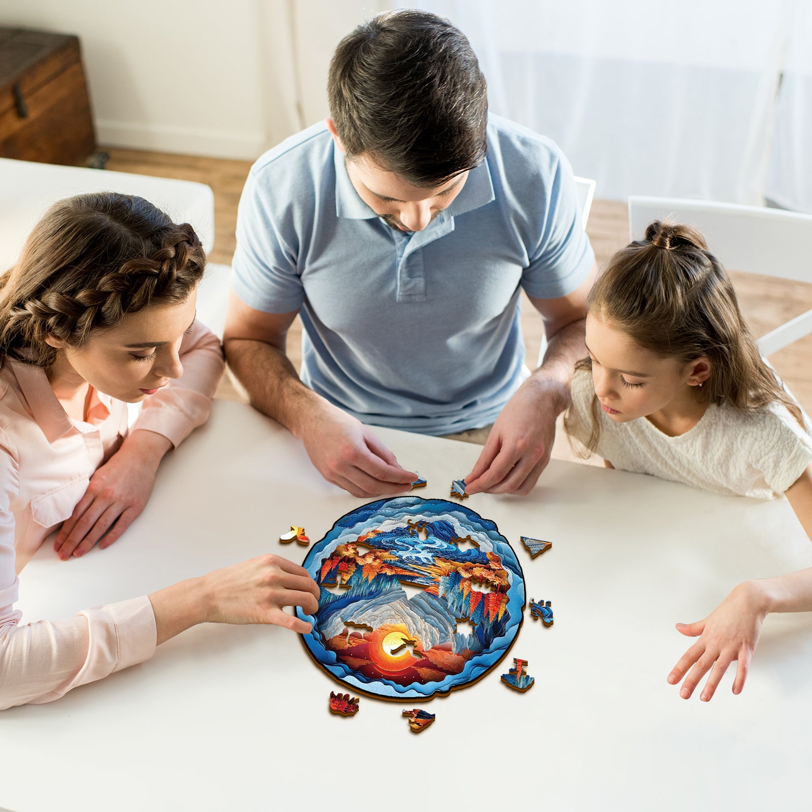 Whimsical Wooden Jigsaw Puzzle-  Mountains and Rivers