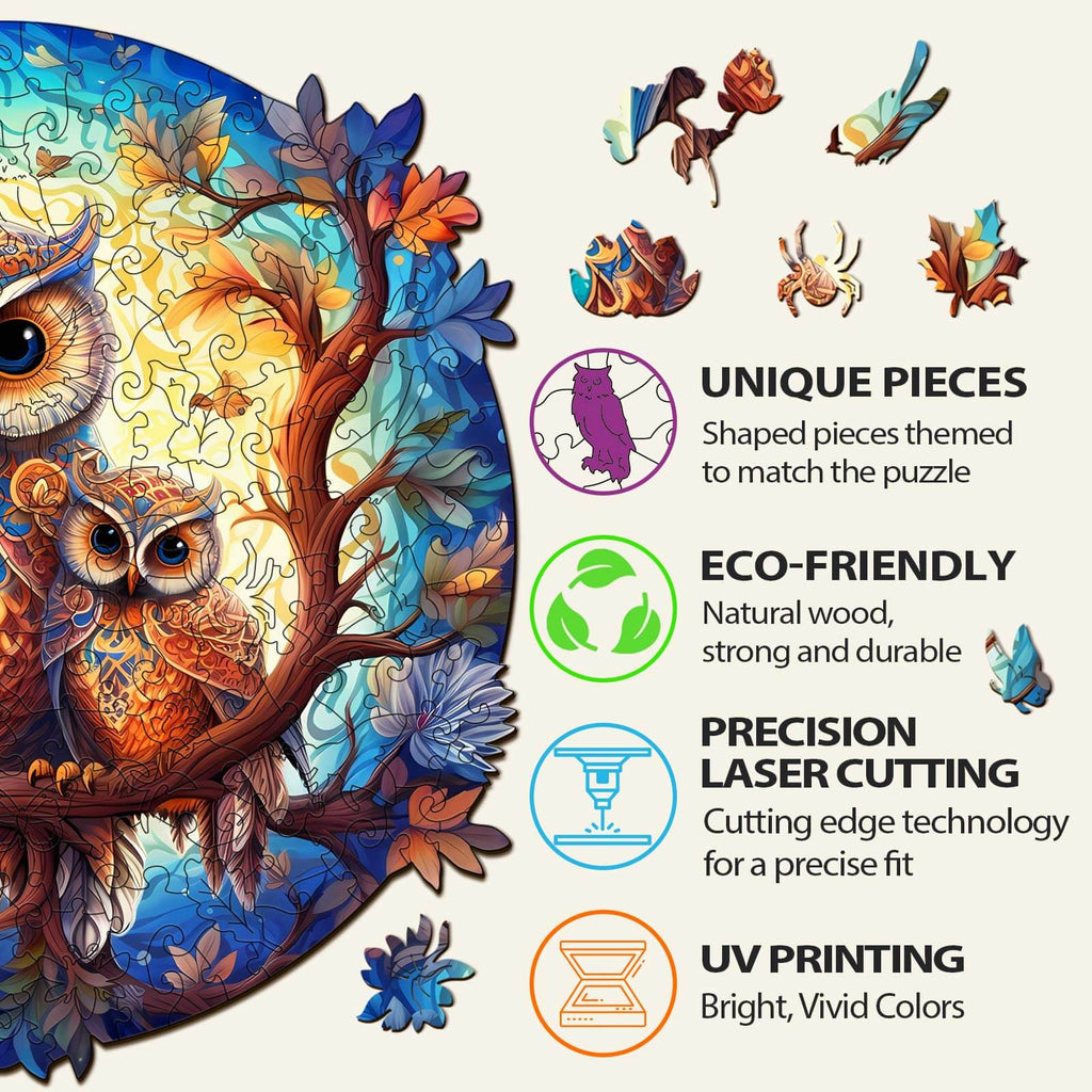 Whimsical Wooden Jigsaw Puzzle- Owl Family 2