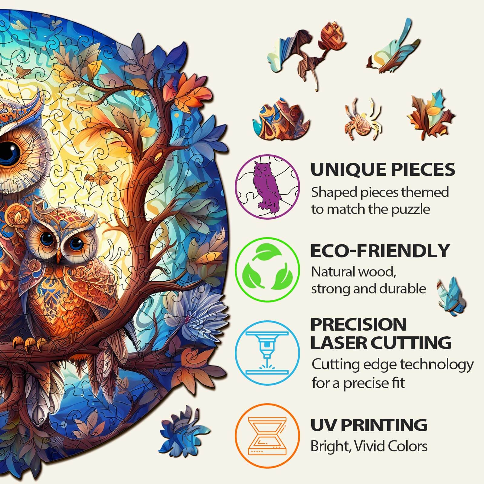 Whimsical Wooden Jigsaw Puzzle- Owl Family 2
