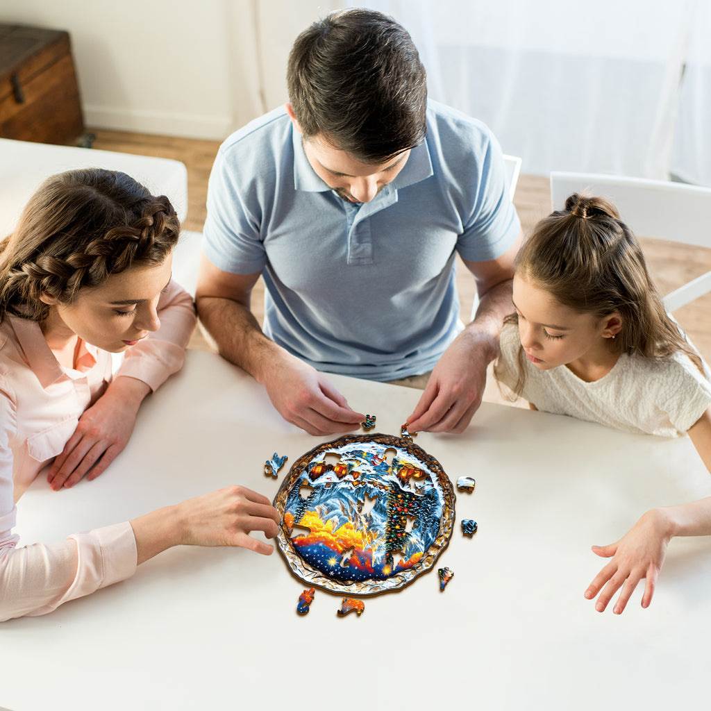 Puzzle en bois fantaisiste - Ville de Noël enneigée