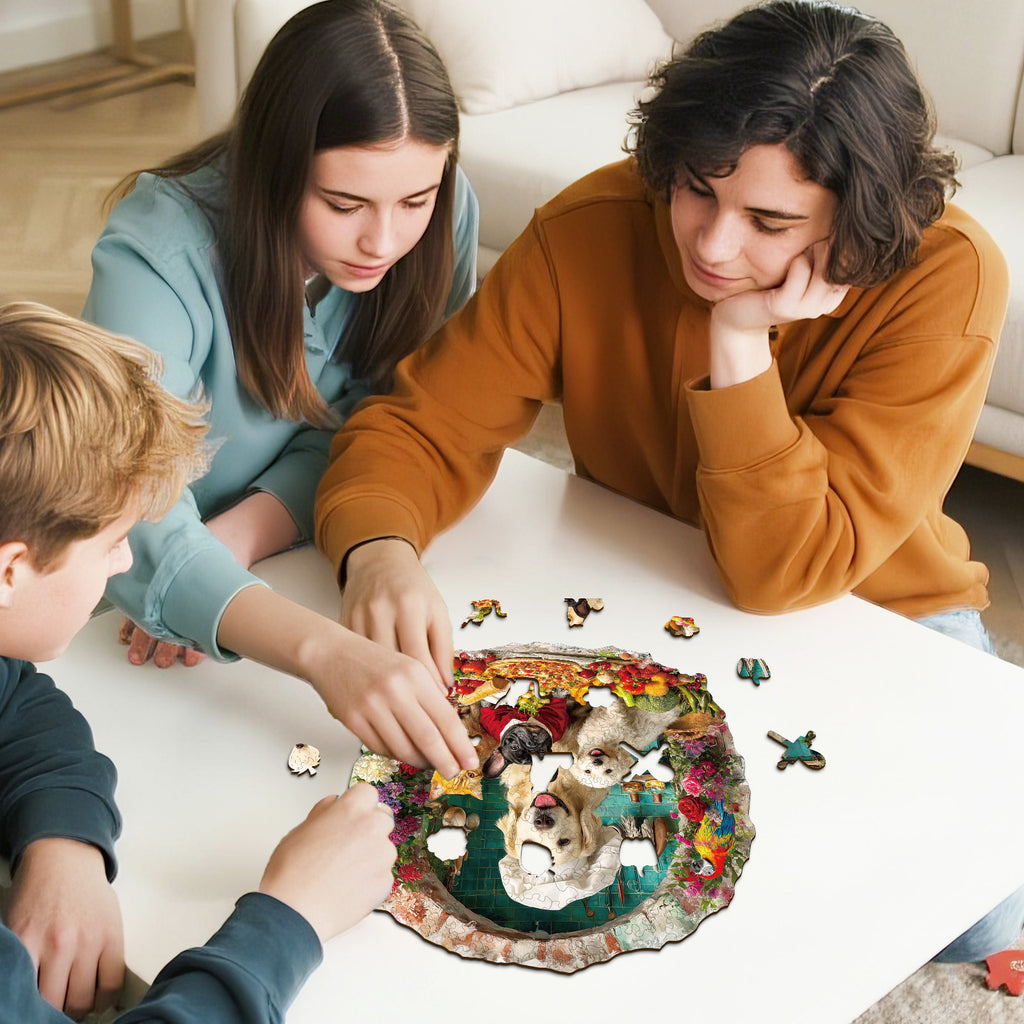 Whimsical Wooden Jigsaw Puzzle- The Cat and Dog Kitchen
