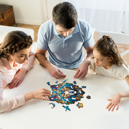 Verspieltes Holzpuzzle – Majestätischer Wolf