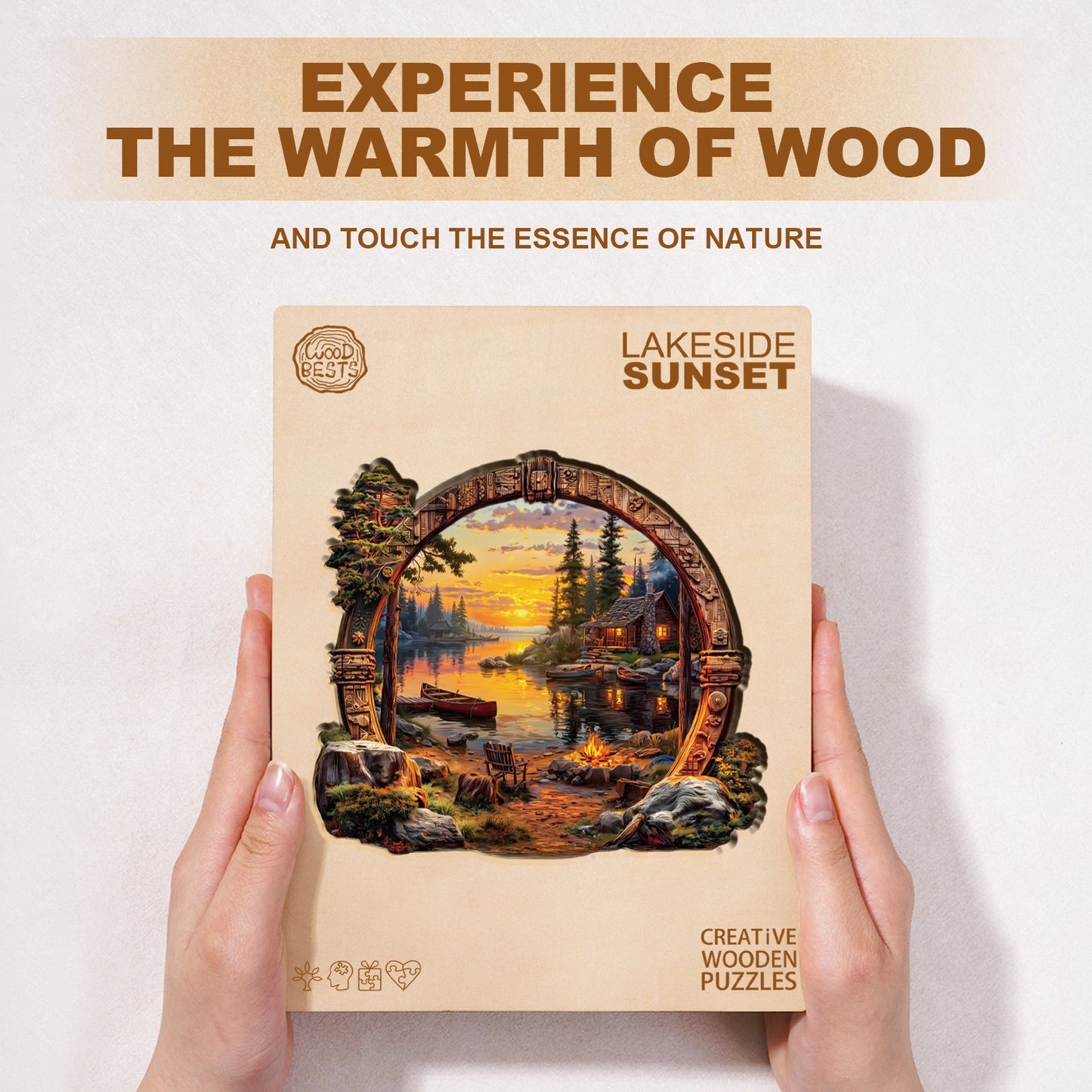 Ausgefallenes Holz-Puzzle – Sonnenuntergang am See