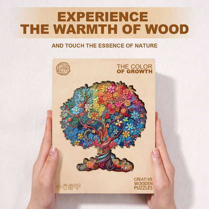 Verspieltes Holzpuzzle – die Farbe des Wachstums
