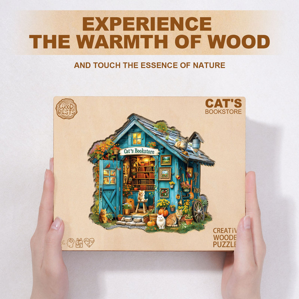 Whimsical Wooden Jigsaw Puzzle- Cat's Bookstore