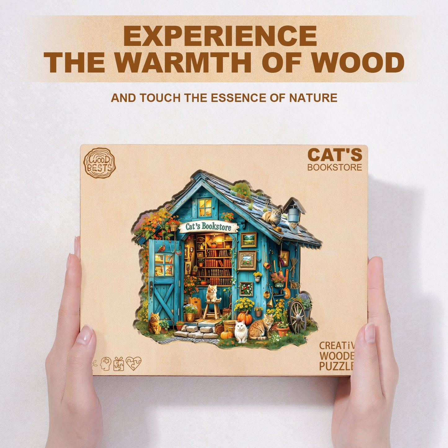 Verträumtes Holzpuzzle – Katzen-Buchhandlung