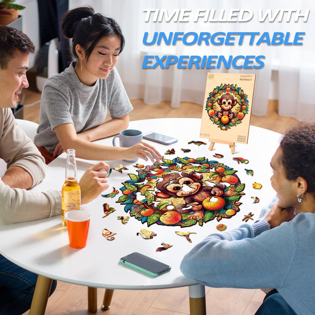 Whimsical Wooden Jigsaw Puzzle-happy monkey