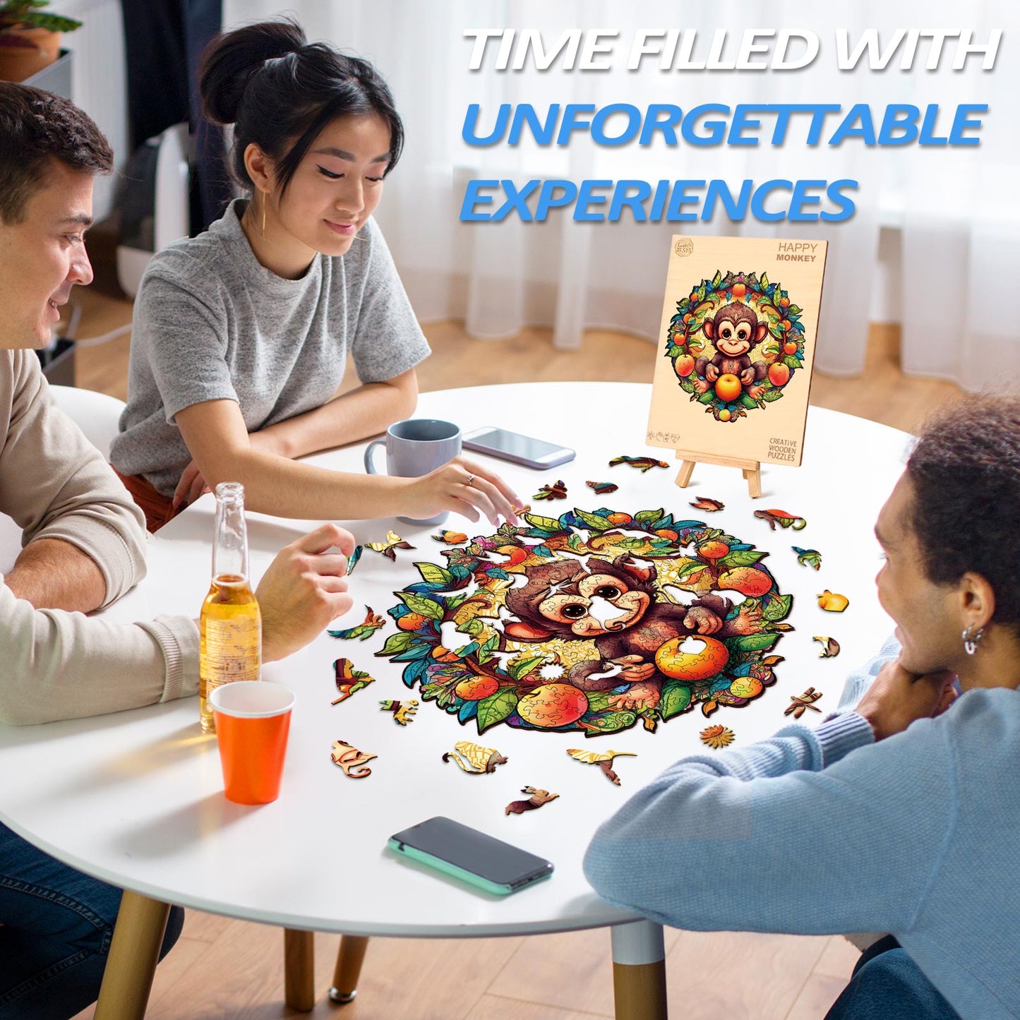 Whimsical Wooden Jigsaw Puzzle-happy monkey
