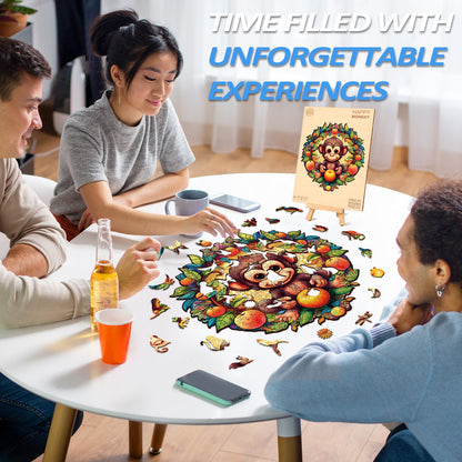 Whimsical Wooden Jigsaw Puzzle-happy monkey