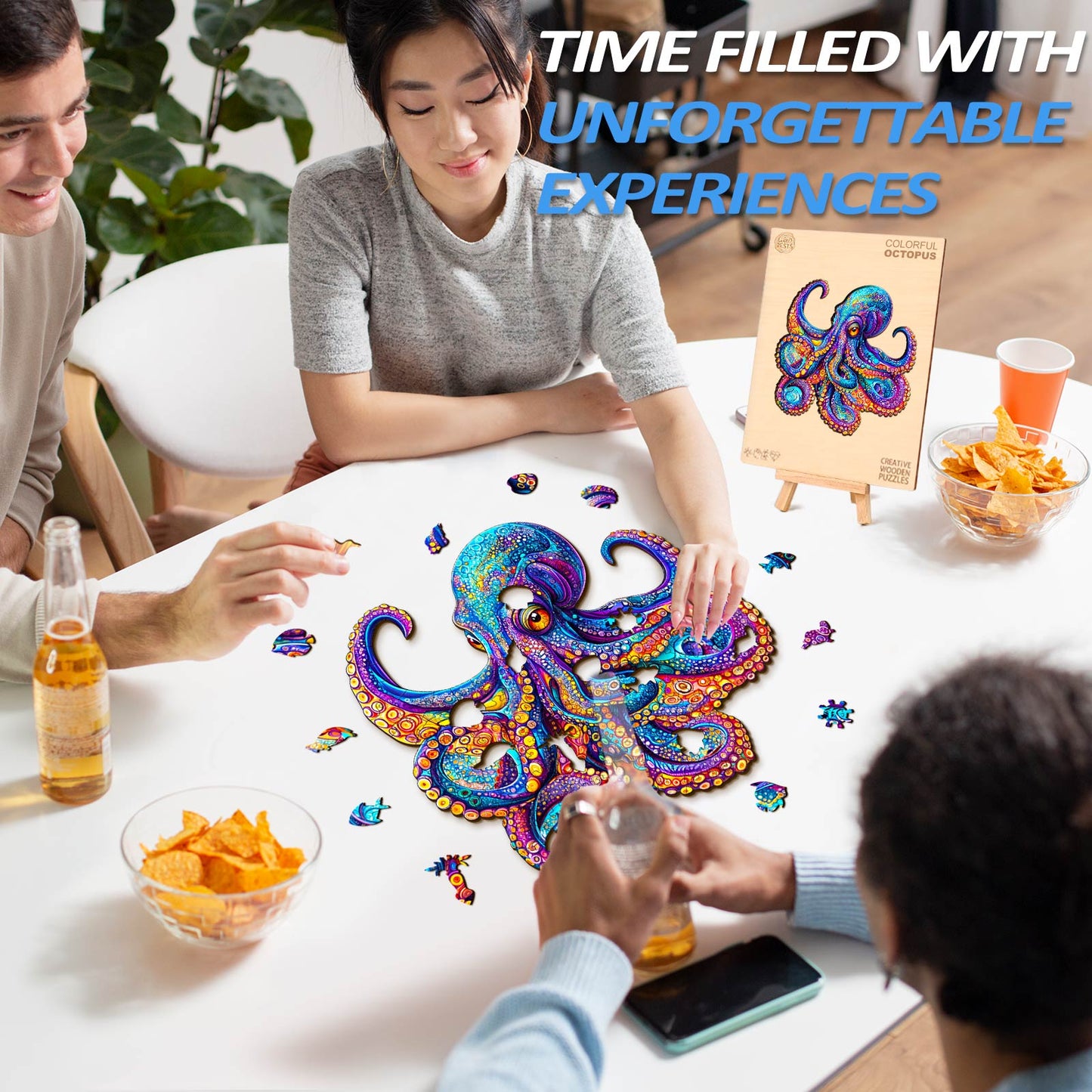 Skurriles Holz-Puzzle – Bunter Oktopus