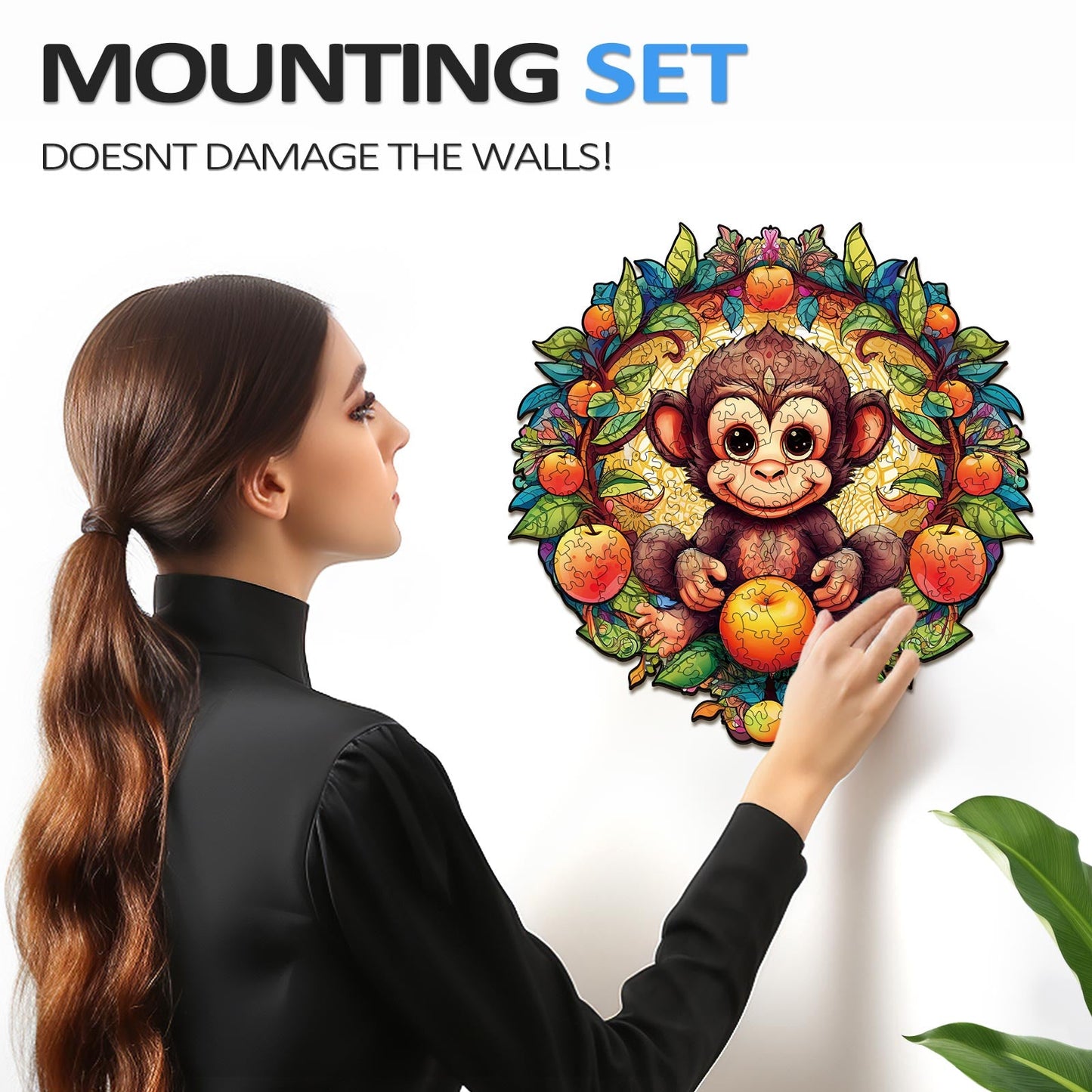 Whimsical Wooden Jigsaw Puzzle-happy monkey