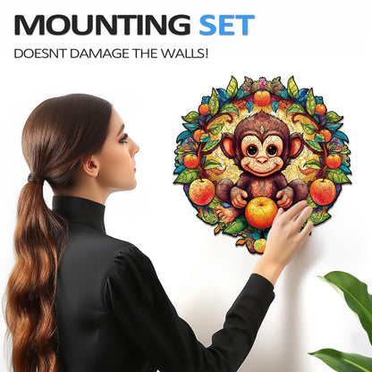 Whimsical Wooden Jigsaw Puzzle-happy monkey
