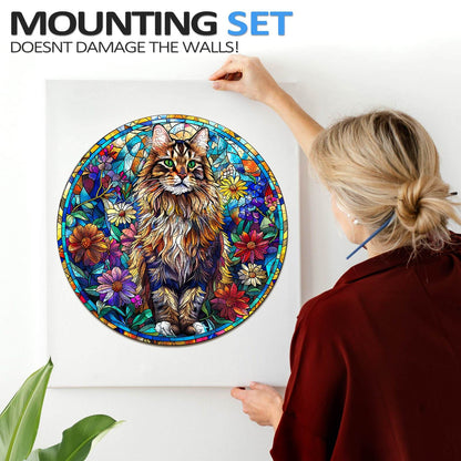 Launisches Holzpuzzle - Buntglas Maine Coon