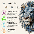 Whimsical Wooden Jigsaw Puzzle-Denim fabric lion