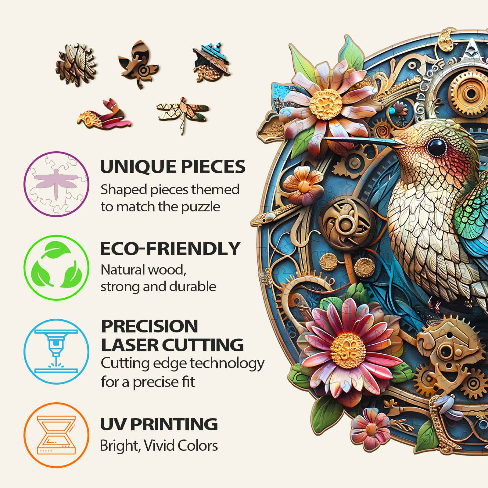 Whimsical Wooden Jigsaw Puzzle- Graceful hummingbird-2