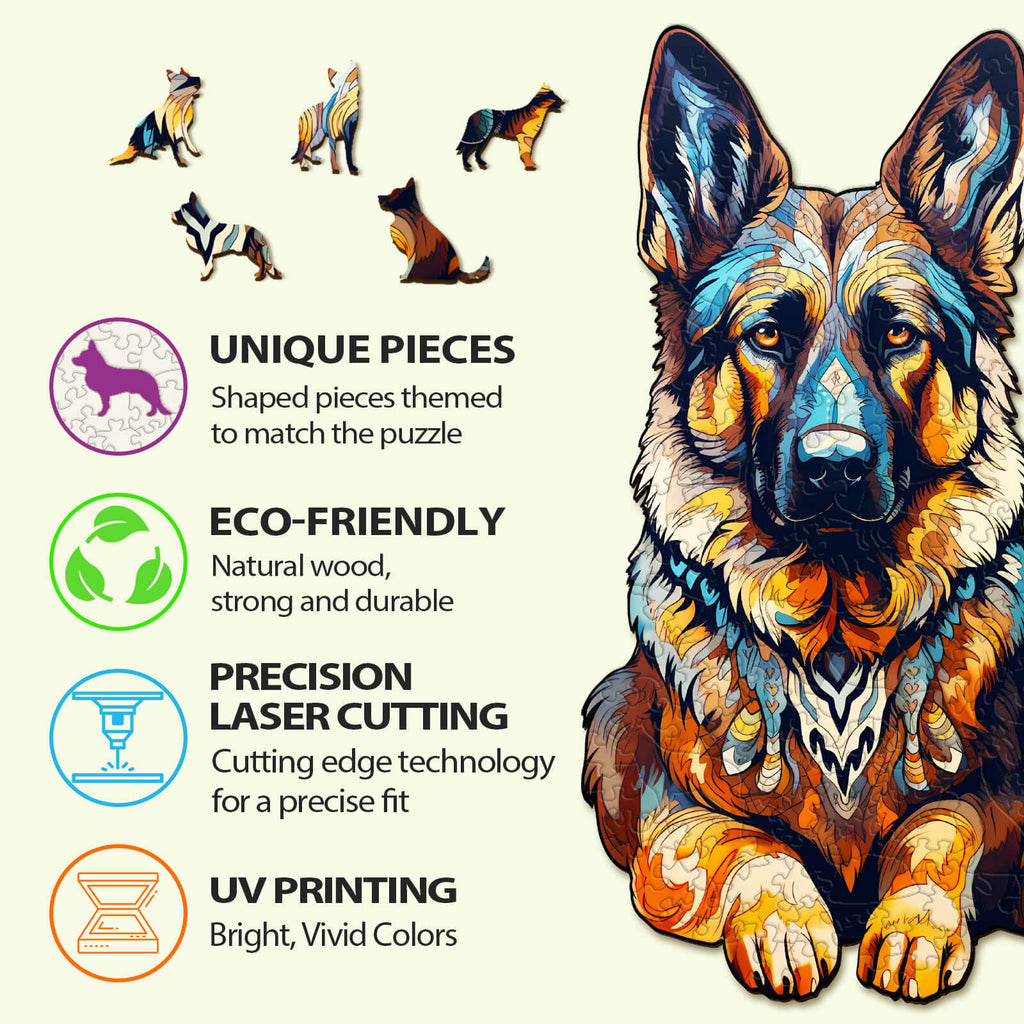 Whimsical Wooden Jigsaw Puzzle-German Shepherd