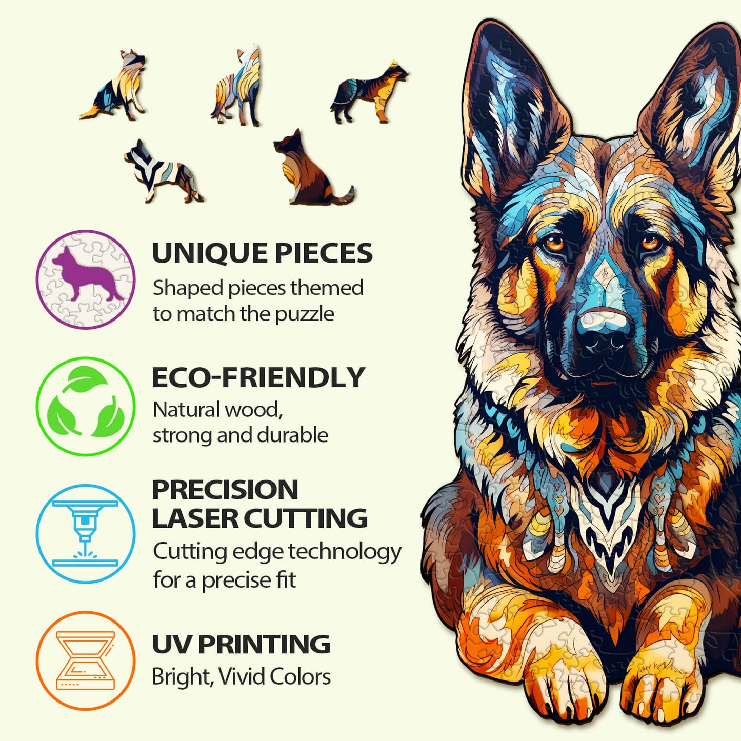 Whimsical Wooden Jigsaw Puzzle-German Shepherd