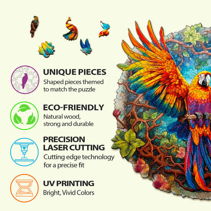 Whimsical Wooden Jigsaw Puzzle-Curious Parrot