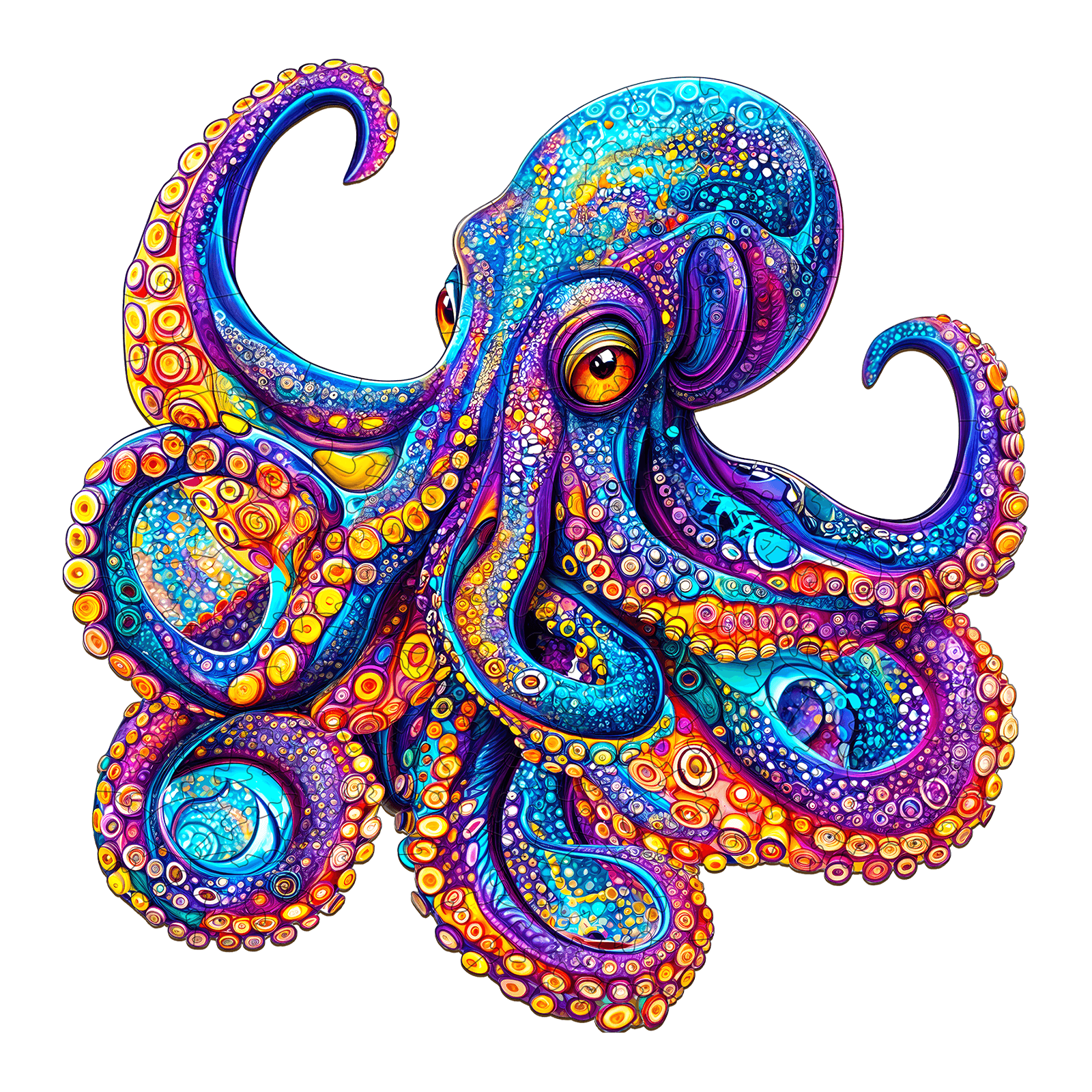 Whimsical Wooden Jigsaw Puzzle- Colorful Octopus Main image
