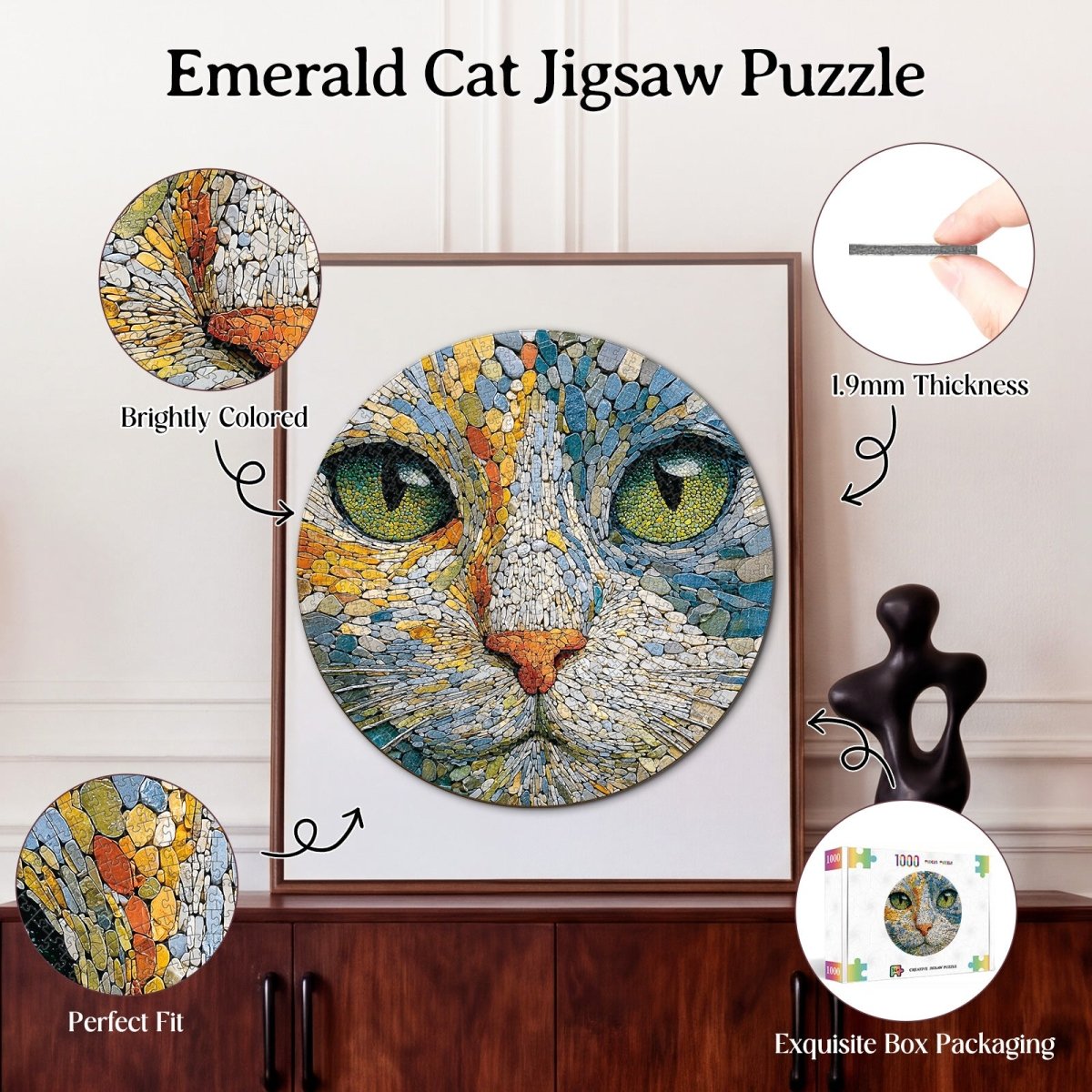Artistic 1000 - Piece Cardboard Jigsaw Puzzle - Emerald Cat - KAAYEE Puzzle