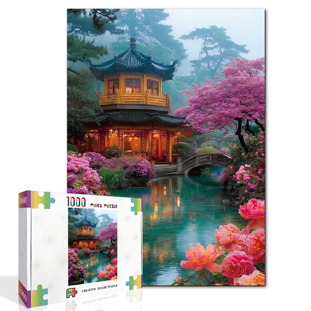 Flower Courtyard by the Stream - 1000-Piece Cardboard Jigsaw Puzzle
