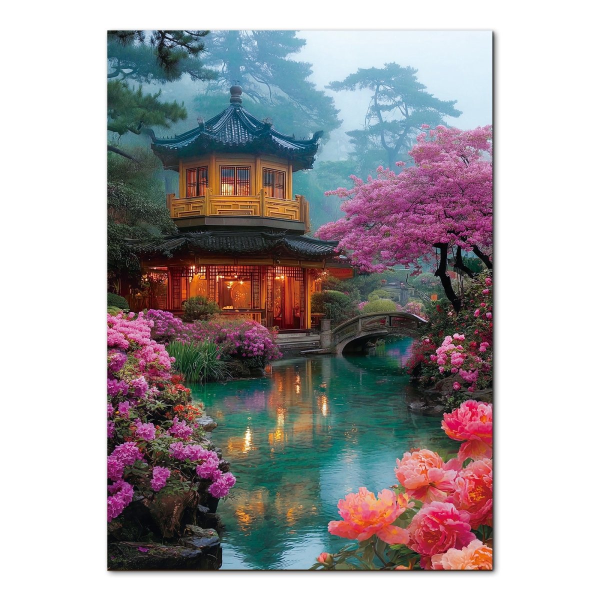 Flower Courtyard by the Stream - 1000-Piece Cardboard Jigsaw Puzzle