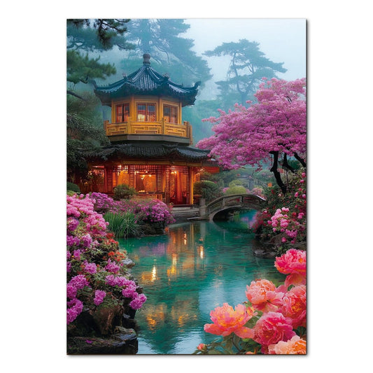 Flower Courtyard by the Stream - 1000-Piece Cardboard Jigsaw Puzzle