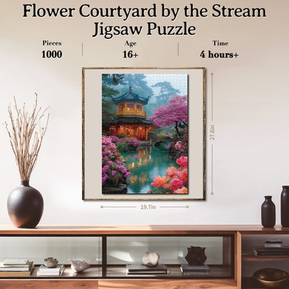 Flower Courtyard by the Stream - 1000-Piece Cardboard Jigsaw Puzzle