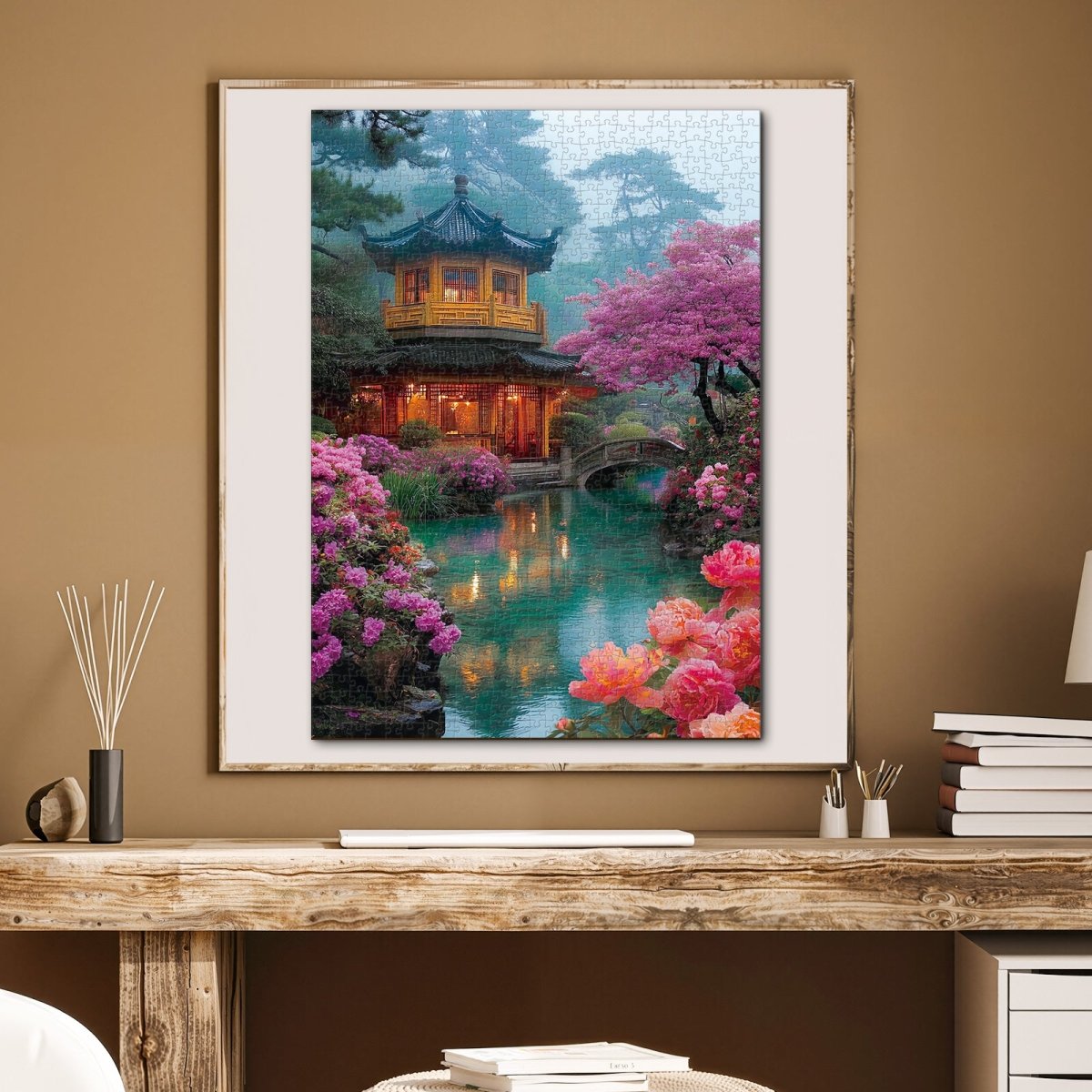 Flower Courtyard by the Stream - 1000-Piece Cardboard Jigsaw Puzzle