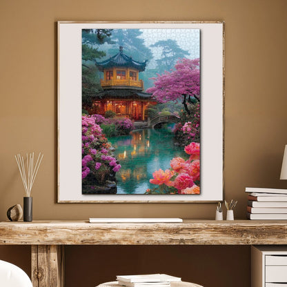 Flower Courtyard by the Stream - 1000-Piece Cardboard Jigsaw Puzzle